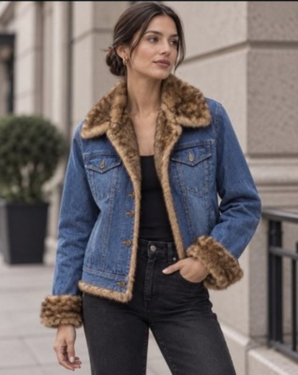 Marvin Richards Faux Fur Lined Blue Jean Jacket Women’s L Western Button Front